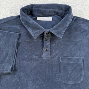 Outerknown Polo Shirt Mens Medium Navy Blue Terry Cloth Organic Cotton Pocket